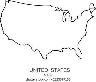 line map of United States state maine vector illustration icon template editable stroke