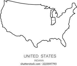 Zeilenkarte des US-Bundesstaates Indiana Vektorgrafik Symbol Vorlage bearbeitbaren Strich.