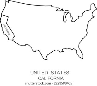 line map of United States state california - vector illustration icon template editable stroke