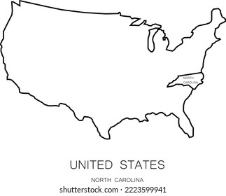mapa de línea del icono de ilustración de vectores de carolina del Norte del estado de los Estados Unidos trazo editable