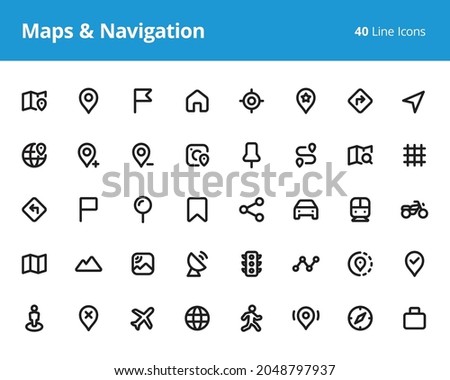 Line Maps and Navigation Icons for your design projects. Pixel perfect icons based on 24 x 24 pixels grid.