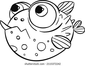 line marine fish ball symbol vector hand drawn