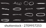 Line marker hand drawn brush arrow element set. Sketch pencil stroke vector graphic pen underline scribble icon. Hand drawn line heart, crown, star symbol highlight marker shape. eps 10