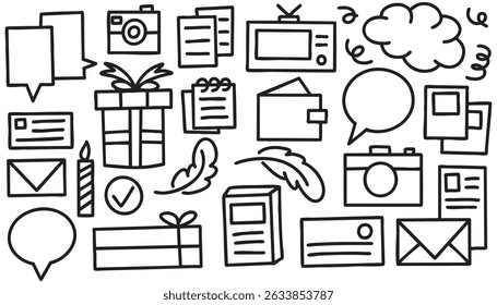 Line marker hand drawn brush element set. Sketch pencil stroke vector graphic pen underline scribble icon. Hand drawn line heart, crown, star symbol highlight marker shape. Vector illustration