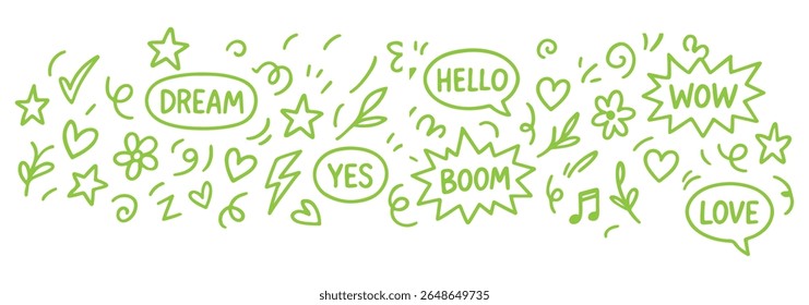 Line marker hand drawn brush arrow element set. Sketch pencil stroke vector graphic pen underline scribble icon. Hand drawn line heart, crown, star symbol highlight marker shape. Vector illustration