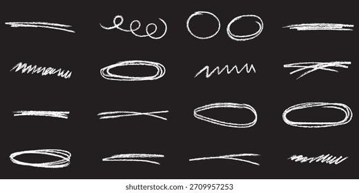 Conjunto de elementos de flecha de pincel dibujado a mano de marcador de línea. Vector de dibujo de trazo de lápiz lápiz lápiz gráfico subrayado icono de garabato. Dibujado a mano línea corazón, corona, símbolo de estrella resalte la forma del marcador. eps 10