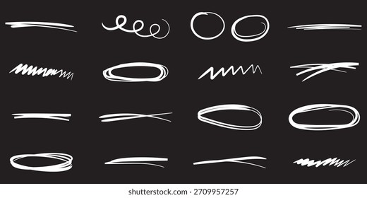 Zeilensymbol für handgezeichnete Pinselpfeile. Skizze Bleistift Strich Vektorgrafik Stift unterstreichen Kritzelsymbol. Handgezeichnete Linie Herz, Krone, Stern Symbol Marker Form. 10 EPS