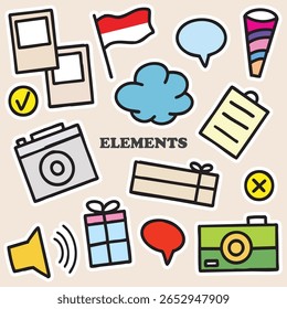 Line marker hand drawn colorful element set. Sketch pencil stroke vector graphic pen underline scribble icon. Hand drawn line heart, crown, star symbol highlight marker shape. Vector illustration