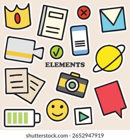 Line marker hand drawn colorful element set. Sketch pencil stroke vector graphic pen underline scribble icon. Hand drawn line heart, crown, star symbol highlight marker shape. Vector illustration