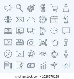 Line Marketing Icons. Vector Set of Thin Outline Digital Promotion Symbols.