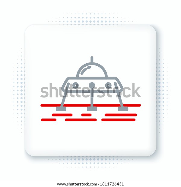Line Mars rover icon isolated on\
white background. Space rover. Moonwalker sign. Apparatus for\
studying planets surface. Colorful outline concept.\
Vector