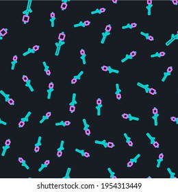 Line Marshmallow on stick icon isolated seamless pattern on black background.  Vector
