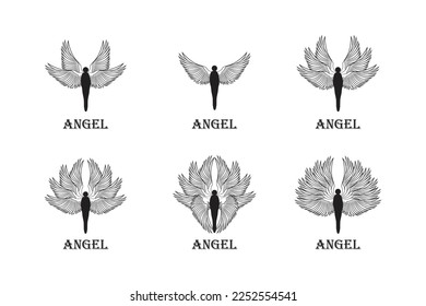 line mascot illustration.
winged angel collection.
vector doodle.