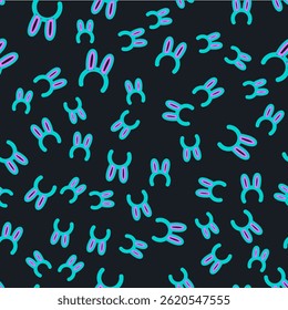 Line Mask with long bunny ears icon isolated seamless pattern on black background.  Vector Illustration