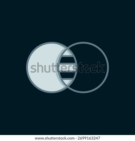 Line Mathematics sets A and B icon isolated on black background. Symmetric difference. Flat filled outline style with shadow. Vector