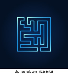 Line maze blue icon. Vector outline square maze concept symbol. Labyrinth colorful sign on dark background