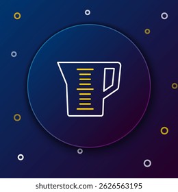 Line Measuring cup to measure dry and liquid food icon isolated on blue background. Plastic graduated beaker with handle. Colorful outline concept. Vector