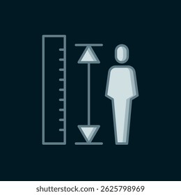Línea de medición de la altura del icono del cuerpo aislado sobre fondo negro. Estilo de contorno relleno plano con sombra. Vector