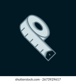 Line Measuring tape icon isolated on black background. Tape measure. Flat filled outline style with shadow. Vector