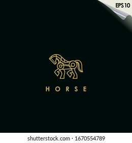 Line Of Mecha Horse Logo Design With Luxury Gold Color. Line Of Mecha Horse Logo Template. Modern Design. Flat Logo. Vector Illustration