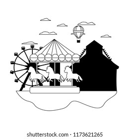 line mechanical horse ride and air balloon