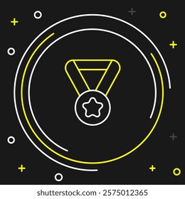 Line Medal icon isolated on black background. Winner symbol. Colorful outline concept. Vector