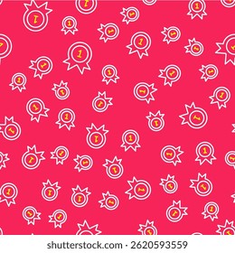 Line Medal icon isolated seamless pattern on red background. Winner achievement sign. Award medal.  Vector