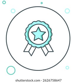 Line Medal with star icon isolated on white background. Winner achievement sign. Award medal. Colorful outline concept. Vector