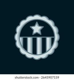 Line Medal with star icon isolated on black background. Winner achievement sign. Award medal. Flat filled outline style with shadow. Vector