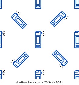 Line Medical bottle with nozzle spray for the treatment of diseases of the nose and throat icon isolated seamless pattern on white background. Colorful outline concept. Vector