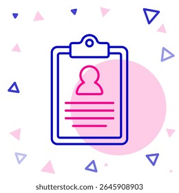 Linha Área de transferência médica com ícone de registro clínico isolado no fundo branco. Prescrição, relatório de marcas de verificação médica. Conceito de contorno colorido. Vetor