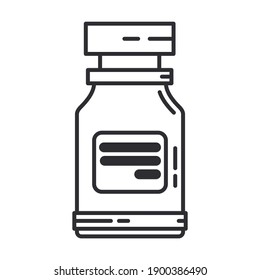 Line medical healthcare art icon flask, tube. Professional equipment symbol. Science, pharmacy, medic, chemistry background emblem element. Laboratory glass. Vector medical outline illustration.