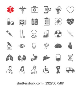 Line medical icons set general, tools, organs, symbols
