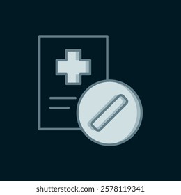 Line Medical prescription icon isolated on black background. Rx form. Recipe medical. Pharmacy or medicine symbol. Flat filled outline style with shadow. Vector