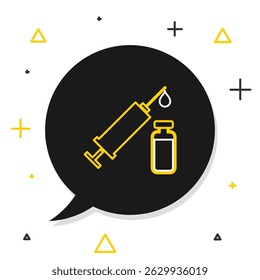 Line Medical syringe with needle and vial or ampoule icon isolated on white background. Vaccination, injection, vaccine, insulin concept. Colorful outline concept. Vector