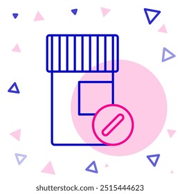 Line Medicine bottle and pills icon isolated on white background. Bottle pill sign. Pharmacy design. Colorful outline concept. Vector Illustration