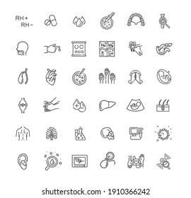 Conceptos de medicina de línea, contorno vectorial Conjunto de iconos