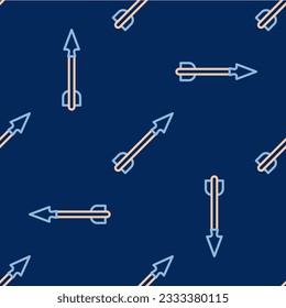 Line Medieval arrow icon isolated seamless pattern on blue background. Medieval weapon.  Vector