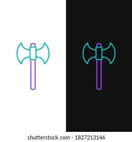 Line Medieval axe icon isolated on white and black background. Battle axe, executioner axe. Colorful outline concept. Vector