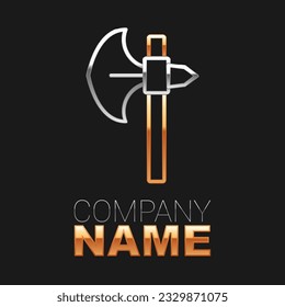 Line Medieval axe icon isolated on black background. Battle axe, executioner axe. Medieval weapon. Colorful outline concept. Vector