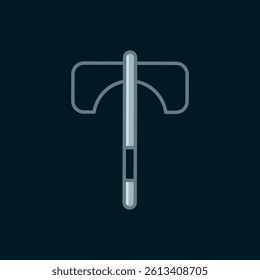 Line Medieval axe icon isolated on black background. Battle axe, executioner axe. Medieval weapon. Flat filled outline style with shadow. Vector