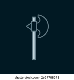 Line Medieval axe icon isolated on black background. Battle axe, executioner axe. Medieval weapon. Flat filled outline style with shadow. Vector