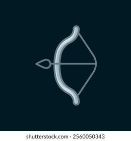 Line Medieval bow and arrow icon isolated on black background. Medieval weapon. Flat filled outline style with shadow. Vector