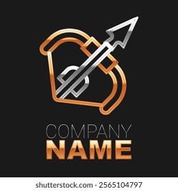 Line Medieval bow and arrow icon isolated on black background. Medieval weapon. Colorful outline concept. Vector