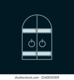 Line Medieval castle gate icon isolated on black background. Medieval fortress. Protection from enemies. Flat filled outline style with shadow. Vector