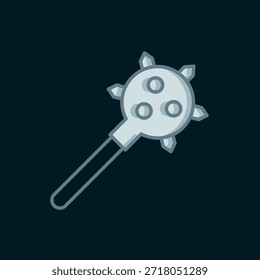 Línea Medieval encadenado icono de bola de maza aislado sobre fondo negro. Arma medieval Morgenstern o maza con púas. Estilo de contorno relleno plano con sombra. Vector