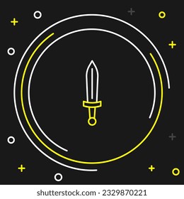 Icono de la espada medieval de línea aislado en fondo negro. arma medieval. Concepto de esquema colorido. Vector