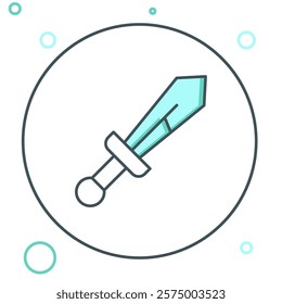 Line Medieval sword icon isolated on white background. Medieval weapon. Colorful outline concept. Vector