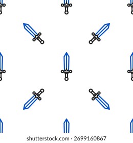 Línea icono de espada medieval aislado sin patrón sobre fondo blanco. Concepto de contorno colorido. Vector