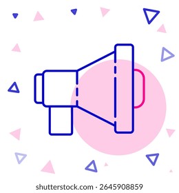 Ícone de Megafone de linha isolado no fundo branco. Conceito de alerta de voz alta. Bullhorn para a promoção de gritos. Conceito de contorno colorido. Ilustração de vetor